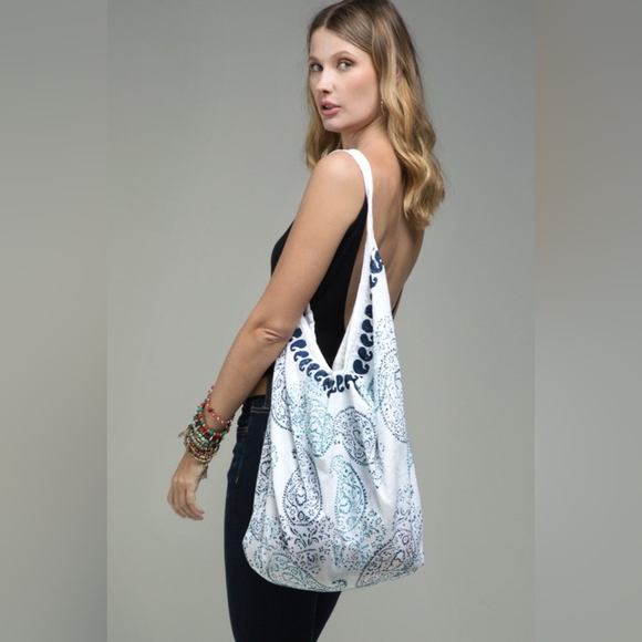 Hobo Beach Yoga Boho Chic Shoulder Bag - Handblock Paisley Print - Fine Cotton - Picture 2 of 6